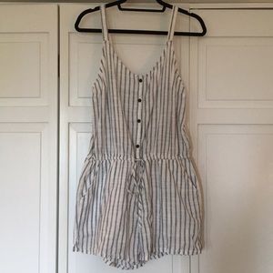 White and blue striped romper
